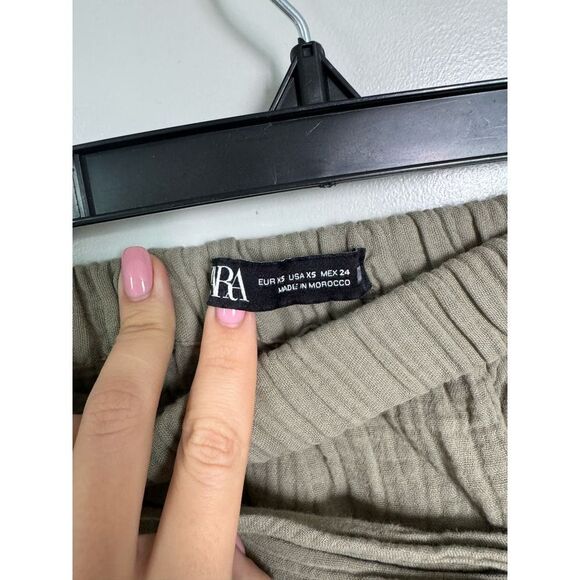 Zara EUC Wrap Up Knotted ButterySoft Material Olive Khaki Green Mini Skirt XS - Picture 10 of 12